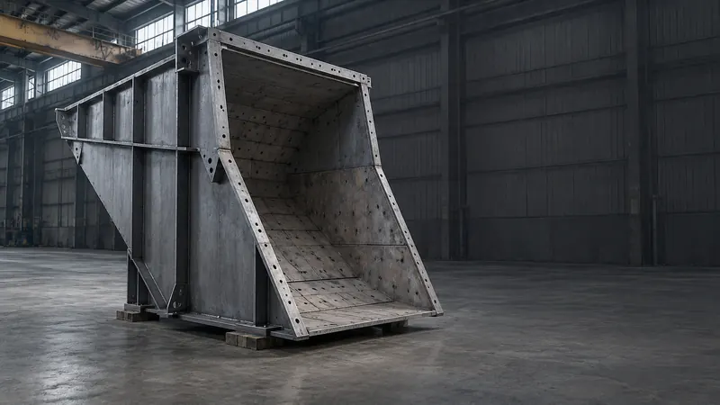 Curved steel tank shell segments nested in a rack, ready to ship for field assembly.